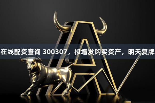 在线配资查询 300307，拟增发购买资产，明天复牌